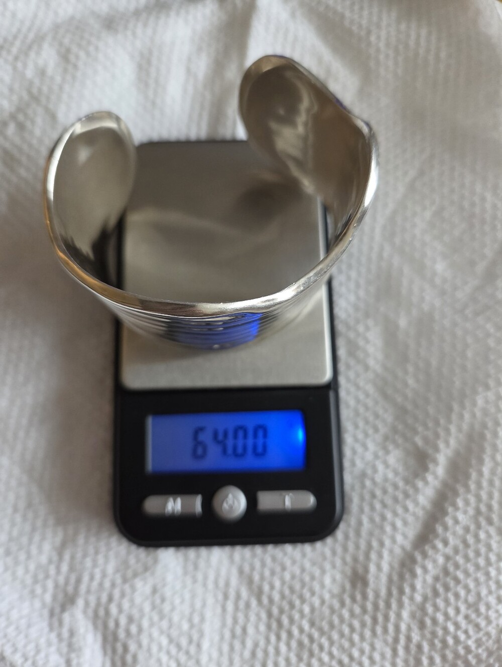 Vintage Sterling Silver Ribbed Beveled Wavy 4cm Wide Cuff Statement Bracelet 64g - Picture 17 of 17